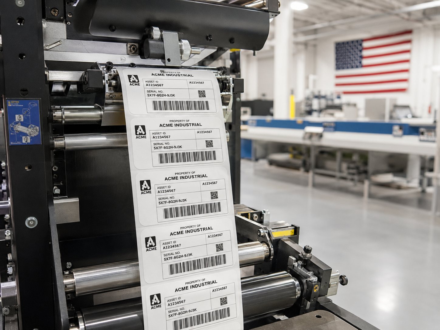 Flexographic press printing serialised industrial asset tags in-house